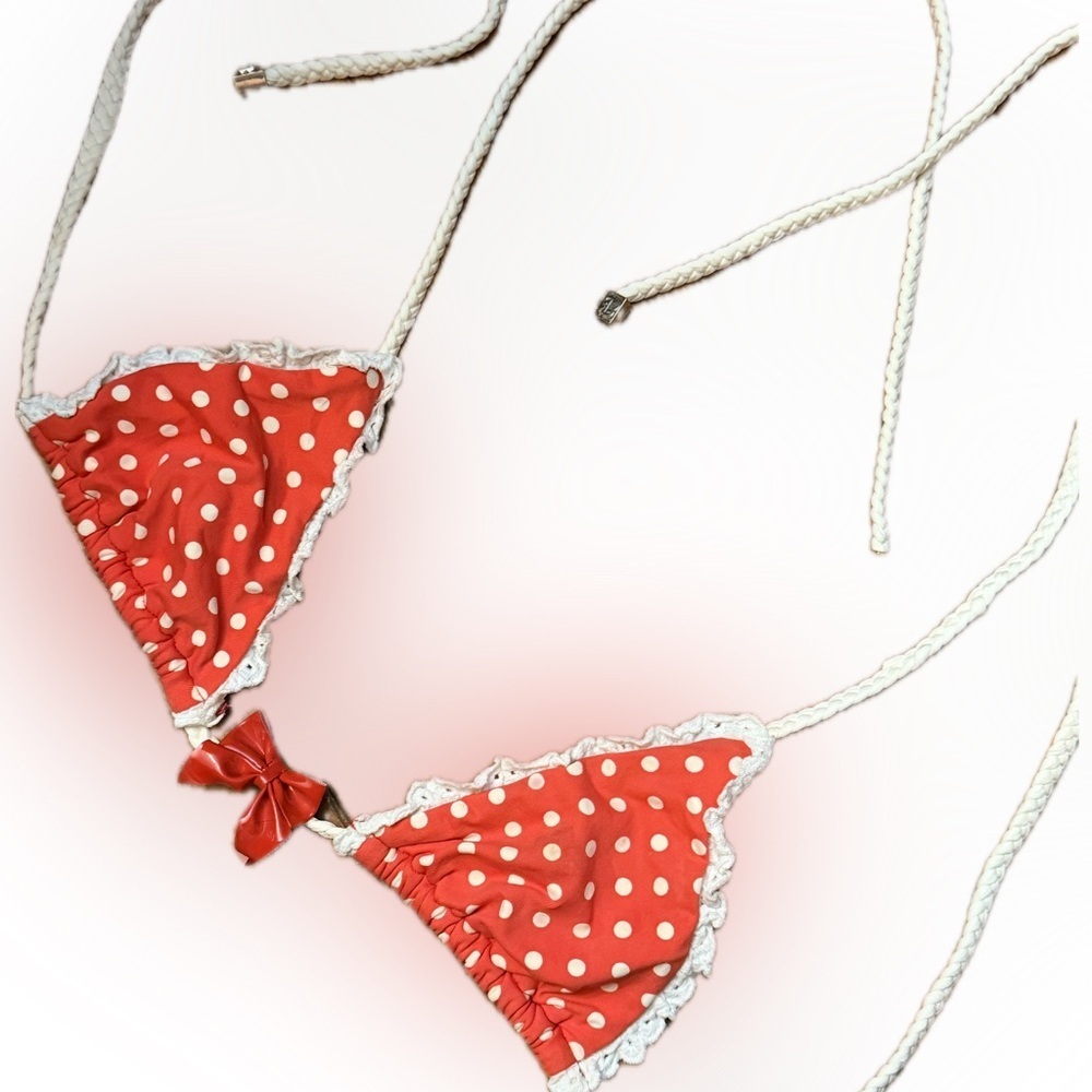 Beach Bunny Polka Dot Bikini Top with Bow as is